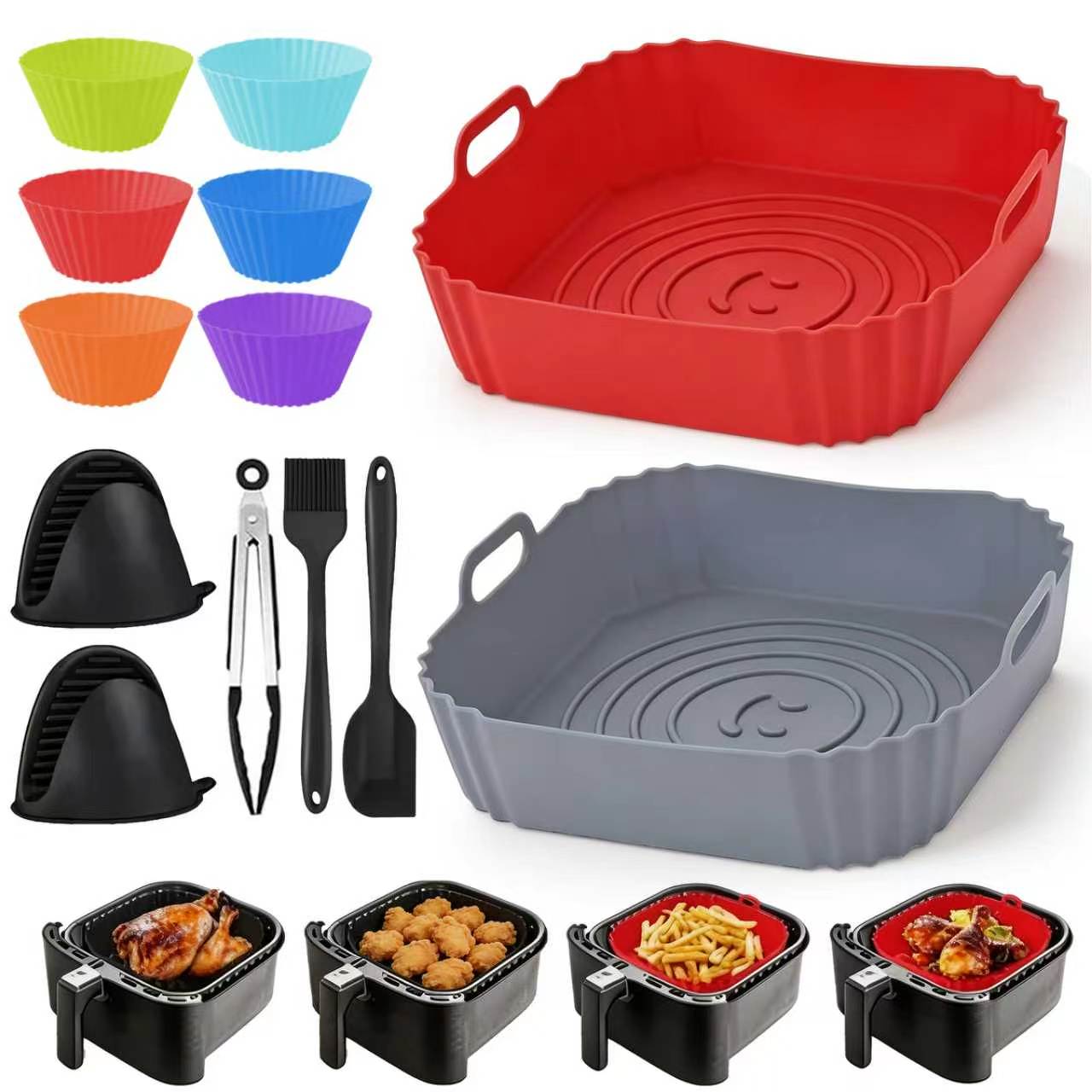 Kitchen Baking Tray Set - 2 szt. Wielorazowe kwadratowe silikonowe koszyki